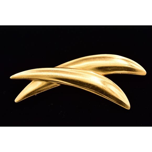 Anne Klein Vintage Ex Cross Pin Brooch Brushed Gold Heavy Chunky Unsigned BinBG - Picture 1 of 12